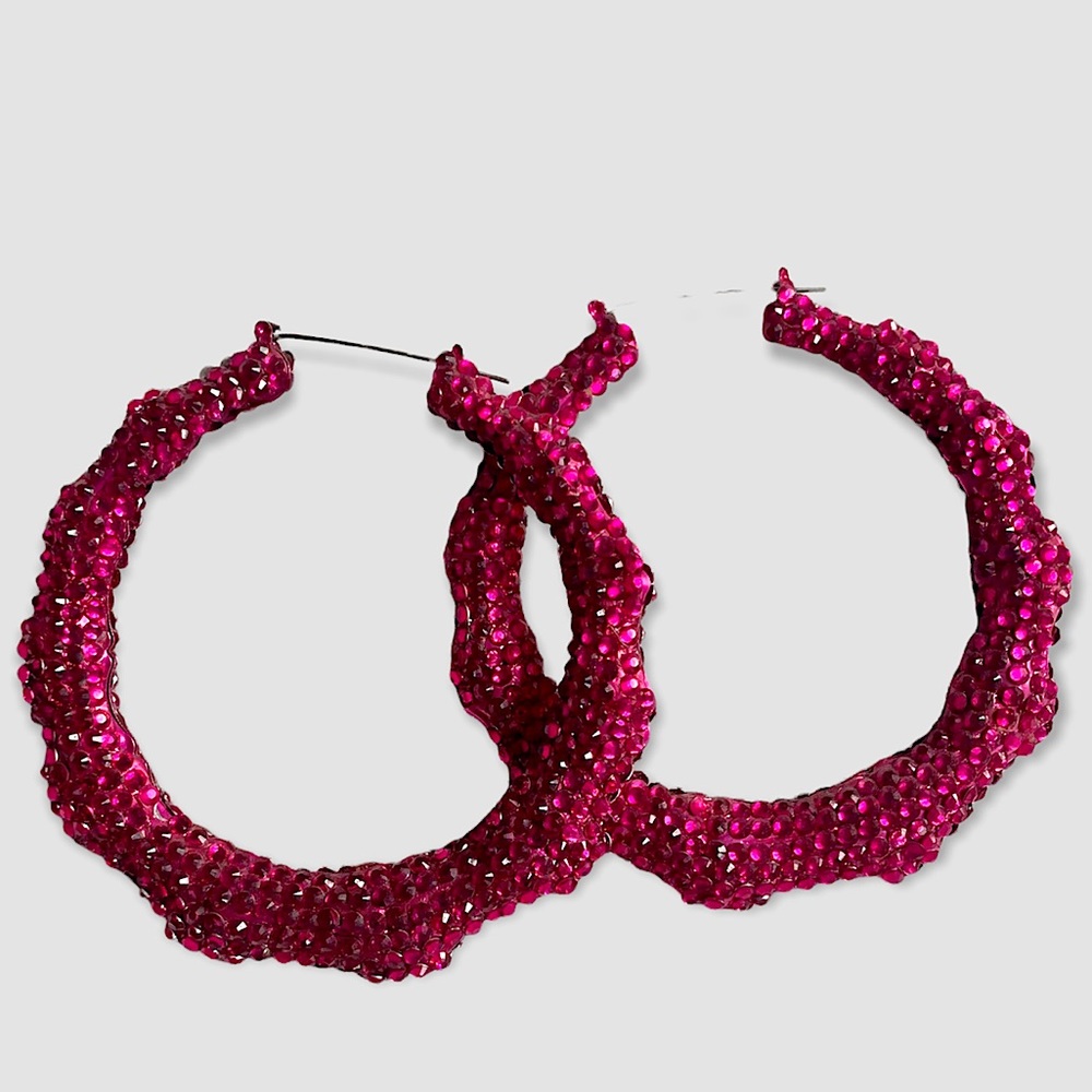 ✨SOLD✨Hot Pink Bedazzled Hoops